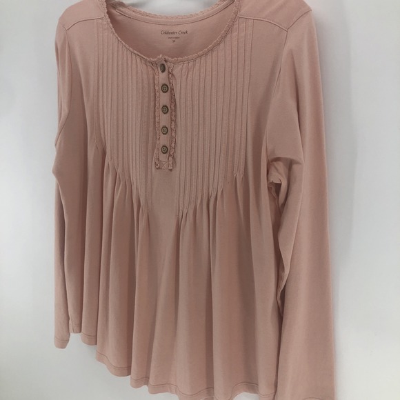 Coldwater Creek  Long Sleeve Pleated Ruffled Baby Doll Shirt w/Buttons SMALL - Picture 6 of 8